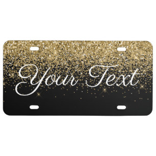 Glitter Custom Text License Plate Gold Black