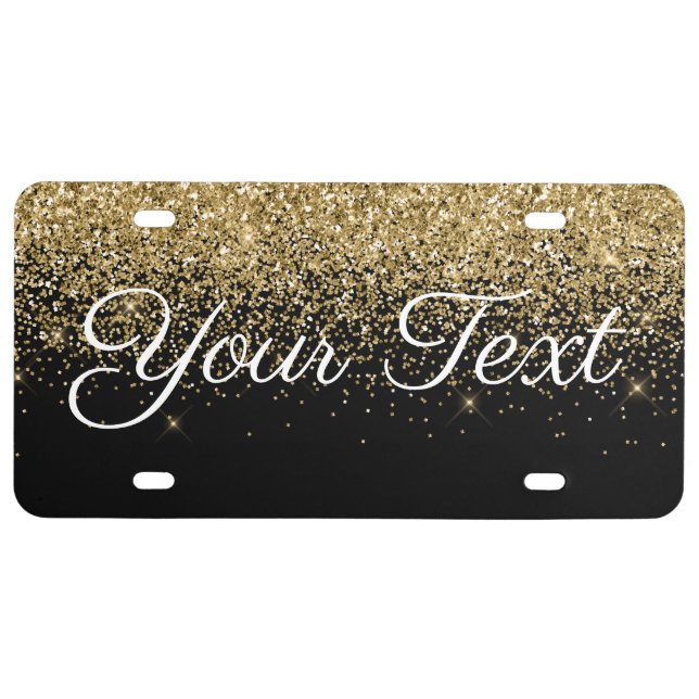 Glitter Custom Text License Plate Gold Black (Front)