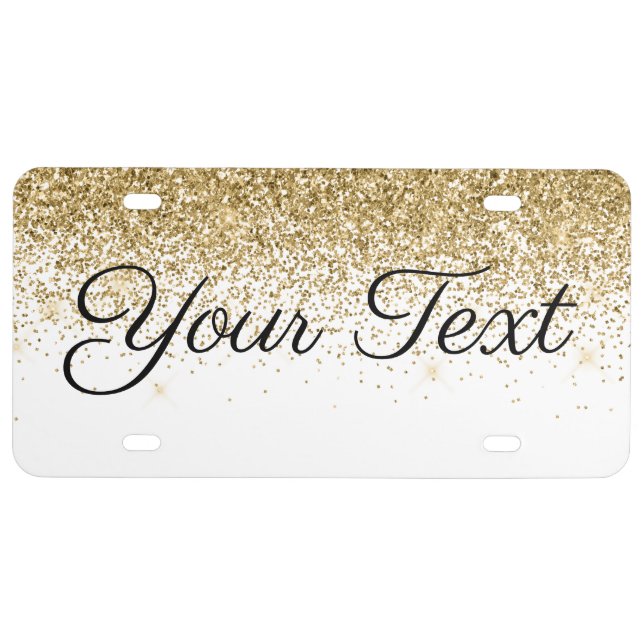 Glitter Custom Text License Plate Gold White (Front)