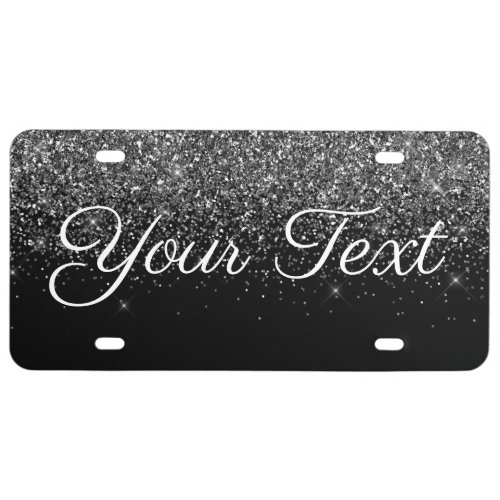 Glitter Custom Text License Plate Grey Black