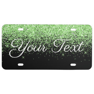 Glitter Custom Text License Plate Lime Black