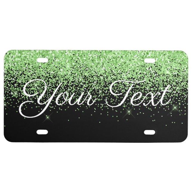 Glitter Custom Text License Plate Lime Black (Front)