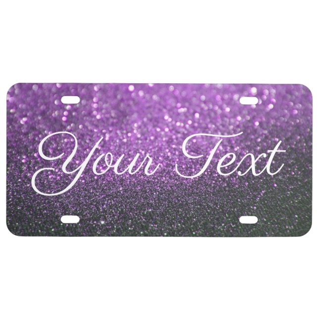 Glitter Custom Text License Plate Purple (Front)