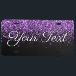 Glitter Custom Text License Plate Purple Black<br><div class="desc">Make your own Custom Vehicle License Plate. Customize with your own initial,  name,  text,  title,  photo,  image,  colors etc. When changing the text to your own,  if the text is too big or small please use the customize further option to adjust the text size.</div>