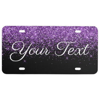 Glitter Custom Text License Plate Purple Black