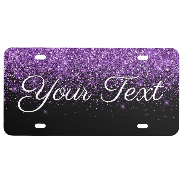 Glitter Custom Text License Plate Purple Black | Zazzle