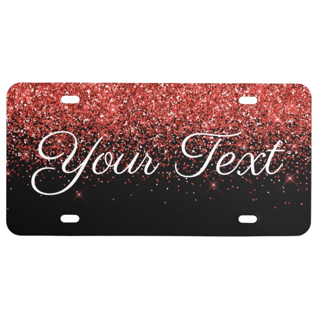 Glitter Custom Text License Plate Red Black (Front)