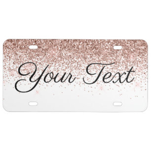 Glitter Custom Text License Plate Rose Gold White