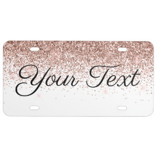 Glitter Custom Text License Plate Rose Gold White