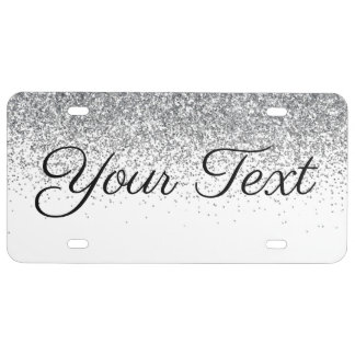 Glitter Custom Text License Plate Silver White