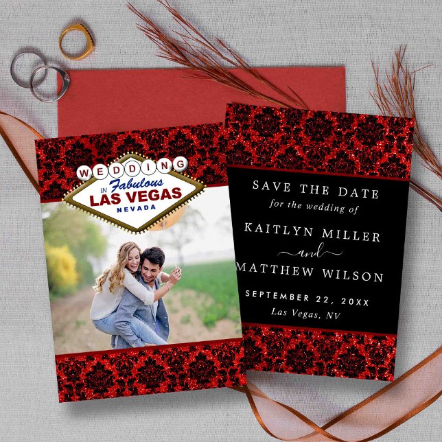 Glitter Damask Las Vegas Photo Save The Date (Creator Uploaded)