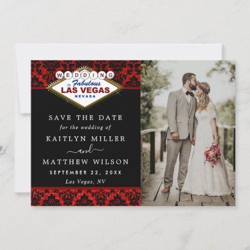 Glitter Damask Las Vegas Wedding Save The Date