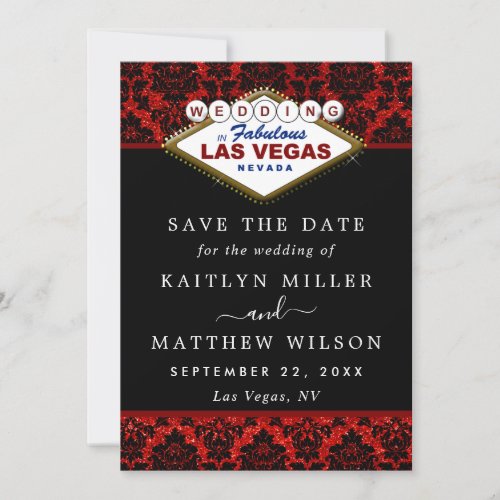 Glitter Damask Las Vegas Wedding Save The Date