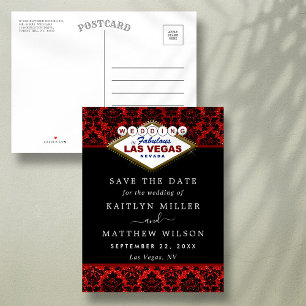 Glitter Damask Las Vegas Wedding Save The Date Announcement Postcard