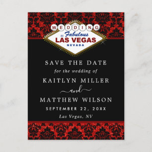 Glitter Damask Las Vegas Wedding Save The Date Announcement Postcard