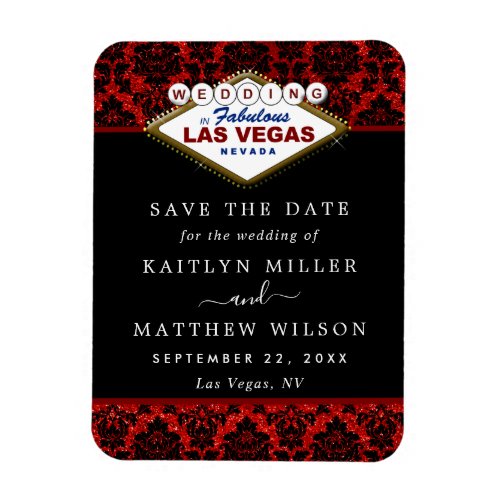 Glitter Damask Las Vegas Wedding Save The Date Magnet