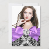 Glitter Damask & Purple Bow Sweet 16 Photo Invite (Front)