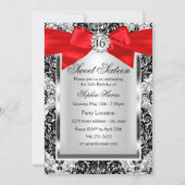 Glitter Damask & Red Bow Sweet 16 Photo Invite (Back)