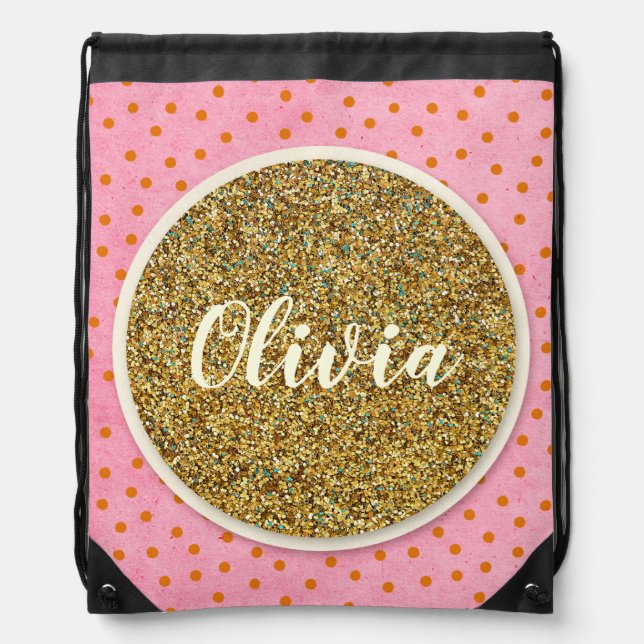 Glitter dance sports bag drawstring backpack teens (Front)