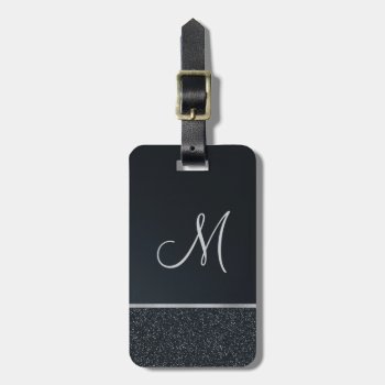 Glitter Dark Gray With Monogram Luggage Tag by GiftTrends at Zazzle