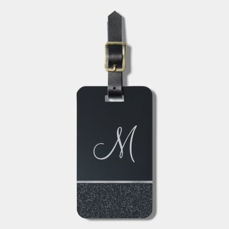 Glitter Dark Gray With Monogram Luggage Tag