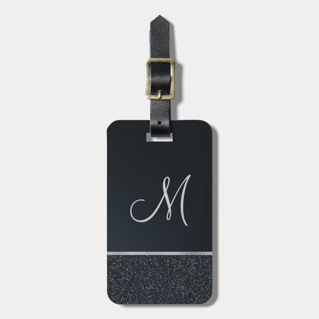 Glitter Dark Gray with Monogram Luggage Tag (Front Vertical)