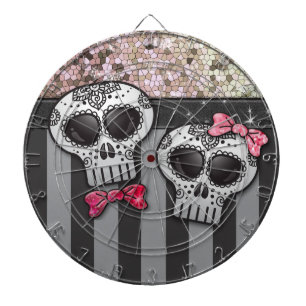 Glitter Day of The Dead Girly Skulls Pirate Stripe Dart Board