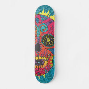Glitter Day of The Dead Sugar Skull Tattoo Design Skateboard