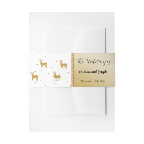 Glitter Deer Gold Confetti  Pearls Wedding Invitation Belly Band