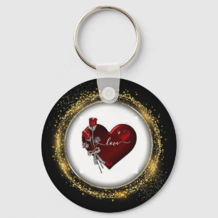 Glitter Diamond and Gold Valentine Heart Keychain