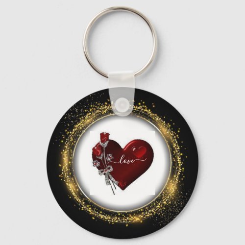 Glitter Diamond and Gold  Valentine Heart Keychain