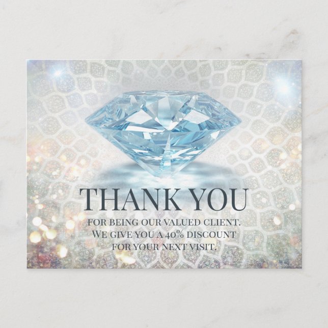 Glitter Diamond Gemstone Jewelry Designer Thank U  Postcard (Front)