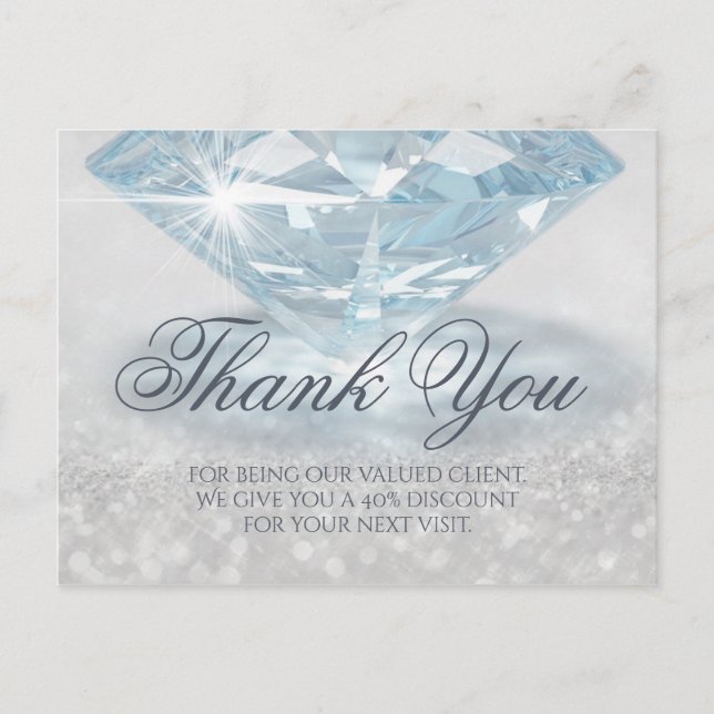 Glitter Diamond Gemstone Jewelry Designer Thank U Postcard (Front)