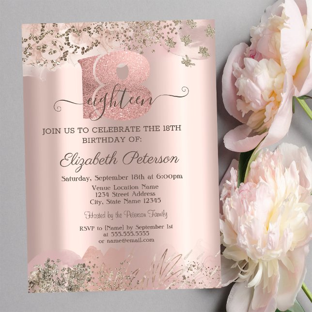  Glitter Diamonds Border Rose Gold 18th Birthday  Invitation (Creator Uploaded)