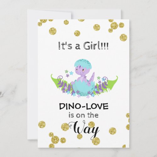 *~* Glitter Dinosaur Baby Girl Shower Invitation