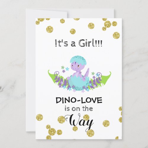  Glitter Dinosaur Baby Girl Shower Invitation