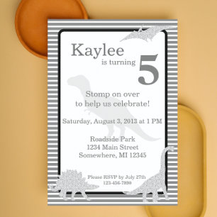 Glitter Dinosaur Trex Girl Birthday Invitation