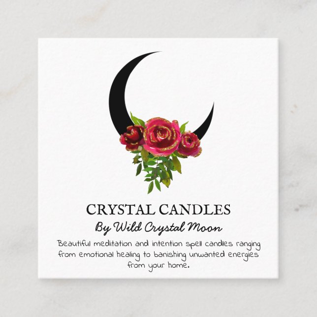 Glitter Dipped Moon Crystal Candle Intention Spell Square Business Card (Front)