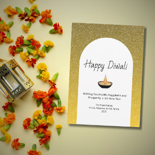 Glitter Diya Flame Lamp Happy Diwali Holiday