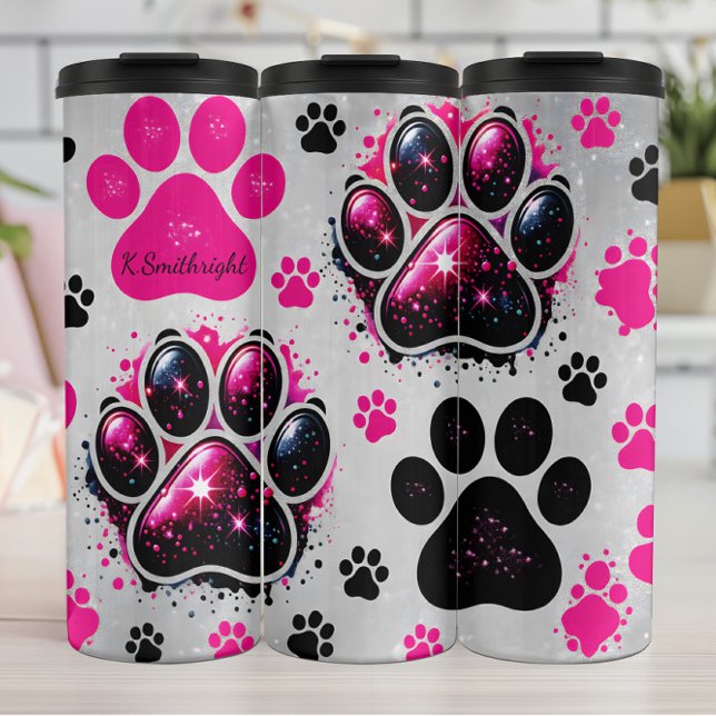 Glitter Dog Paw Prints Abstract Thermal Tumbler (Creator Uploaded)