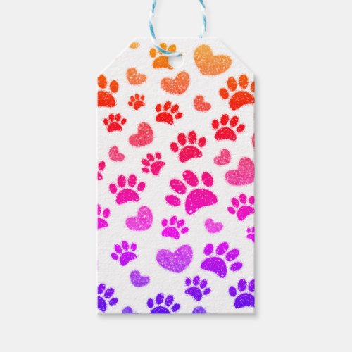 Glitter Dog Paw Prints And Hearts Gift Tags