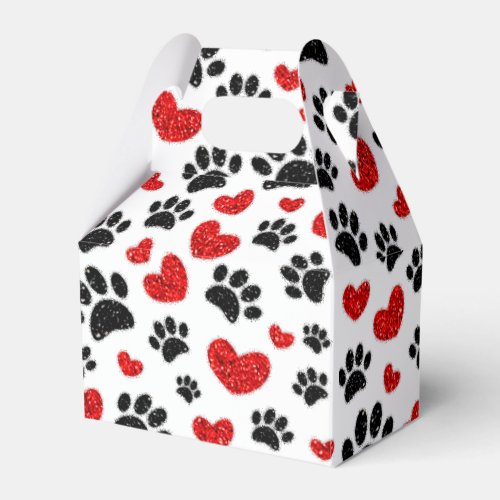 Glitter Dog Paw Prints And Red Hearts Favor Boxes