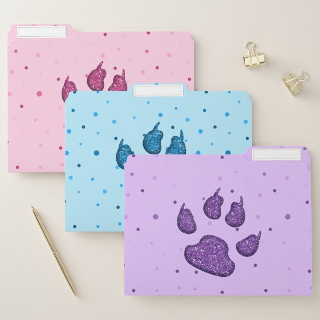 "glitter" dog paw prints file folder (Set)