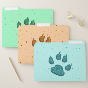 "glitter" dog paw prints file folder