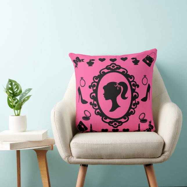 Glitter Doll Birthday Pink Glam Fashion  Throw Pillow (Chair)
