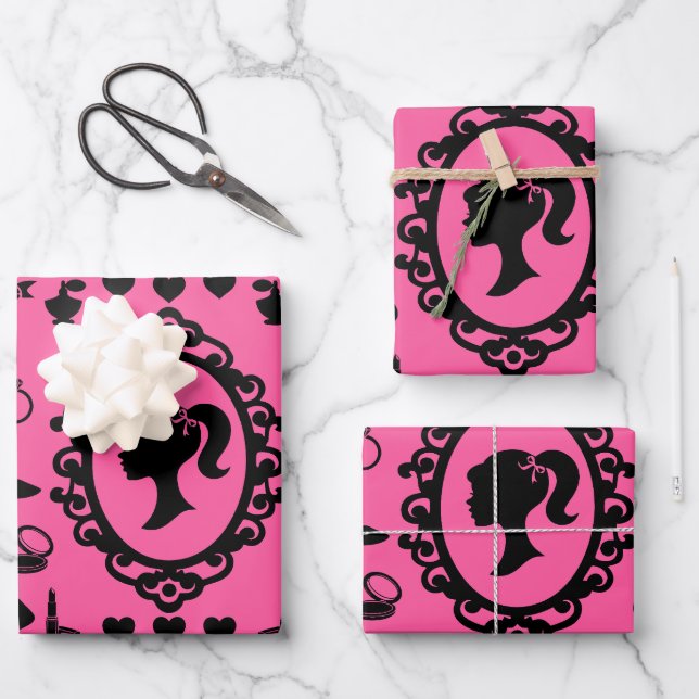 Glitter Doll Birthday Pink Glam Fashion  Wrapping Paper Sheets (Front)
