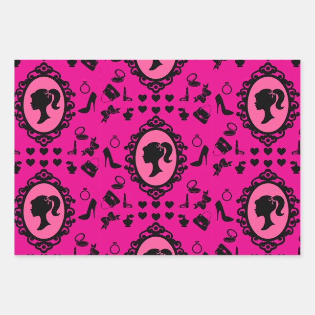 Glitter Doll Birthday Pink Glam Fashion  Wrapping Paper Sheets (Front)