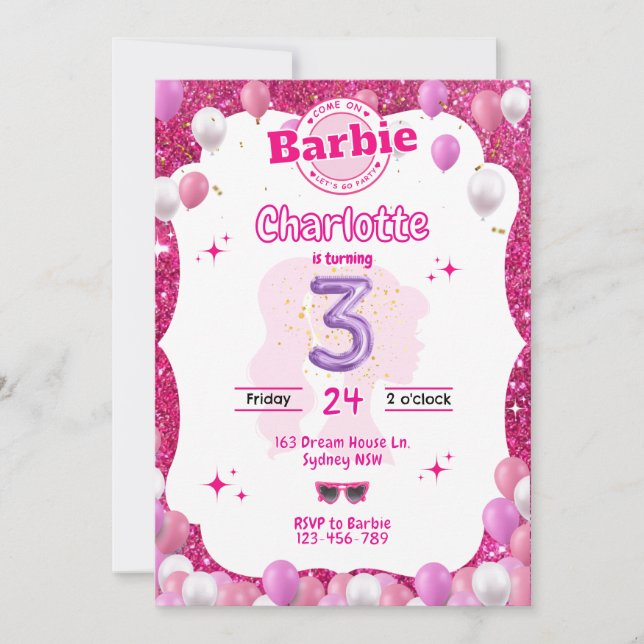 Glitter Doll Inspired Birthday Invitation (Front)