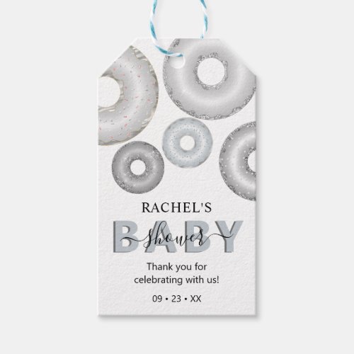 Glitter Donut Baby Sprinkle Baby Boy Shower Gift Tags