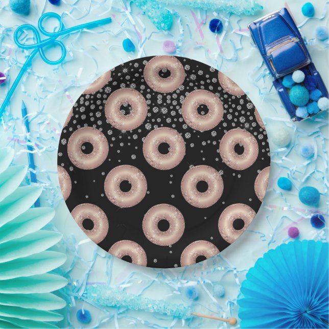 Glitter Donut Confetti Pattern Paper Plates (Party)